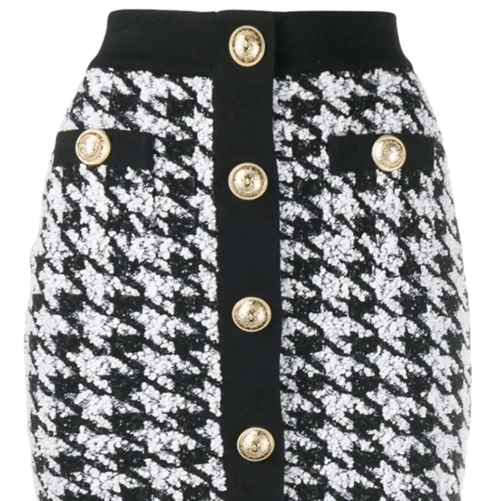 BLACK AND WHITE JESSICA BARA HAYDEN HOUNDSTOOTH TWEED MINI SKIRT SIZE S
